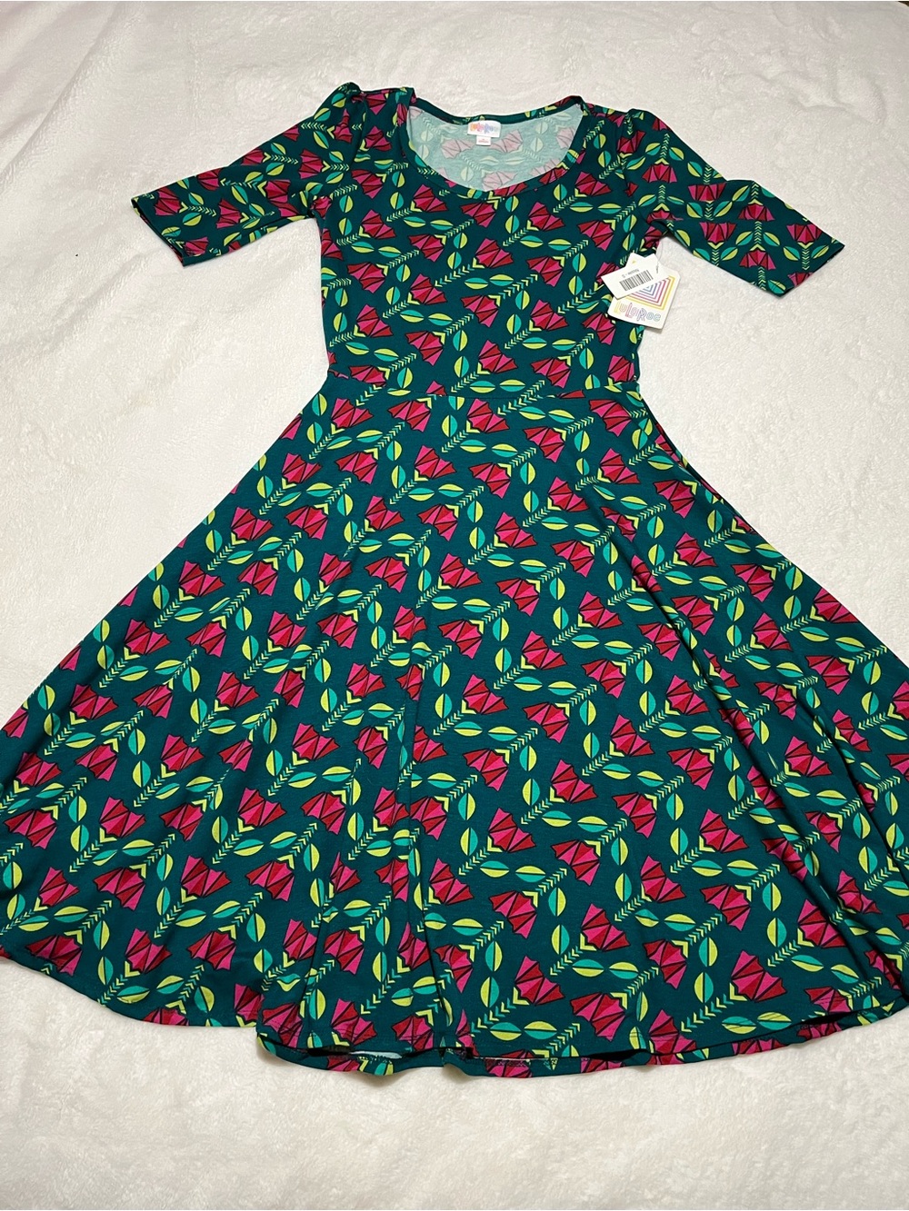 New Lularoe Teal Floral Fit-and-Flare Dress